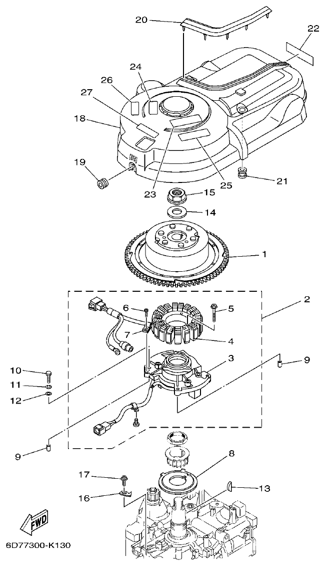 Yamaha F80BET, F100DET GENERATOR parts diagram